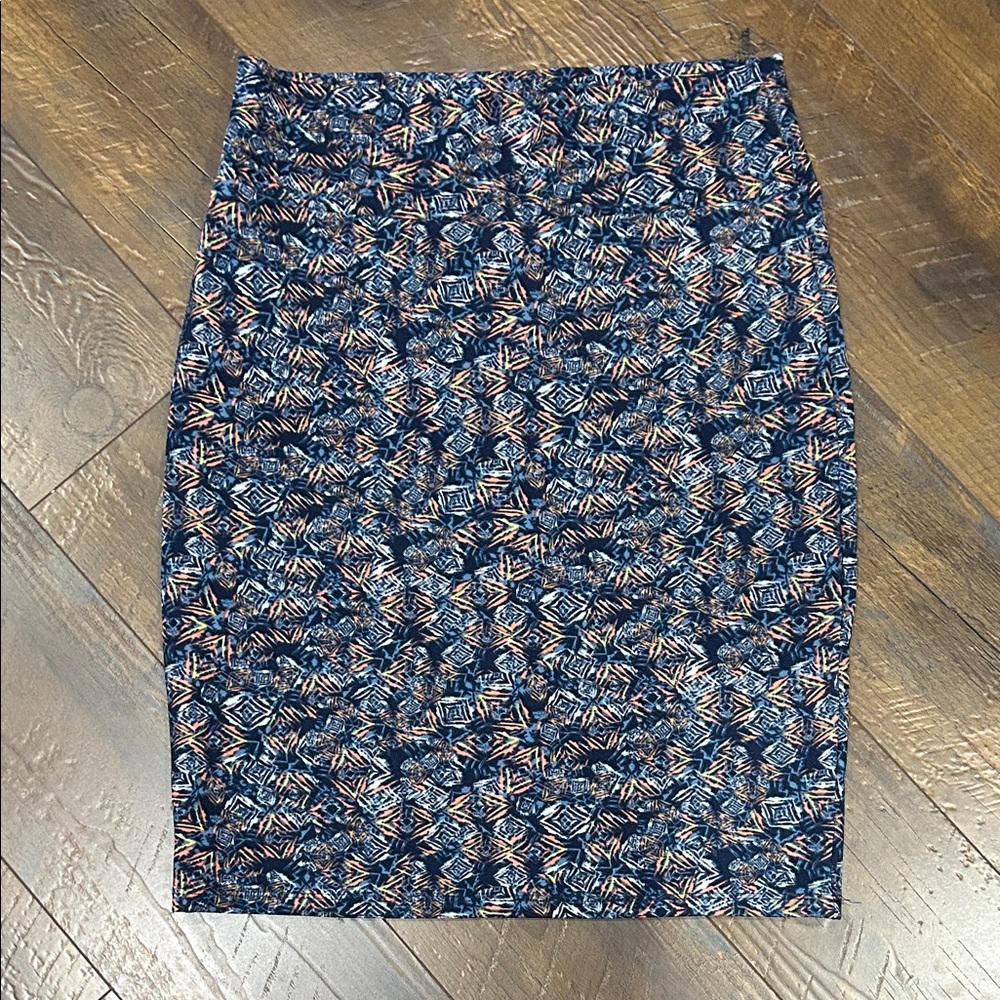 LuLaRoe Blue and Orange Patterned Pencil Skirt